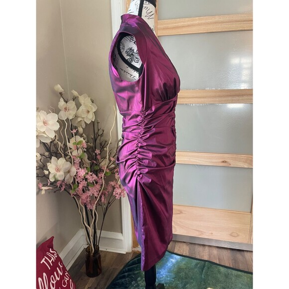 Frank Lyman Evening Dress Size 8 Purple Satin Ruched Knee Length midi - Picture 5 of 10